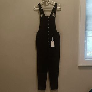Retro Style Black Denim Skinny Overalls